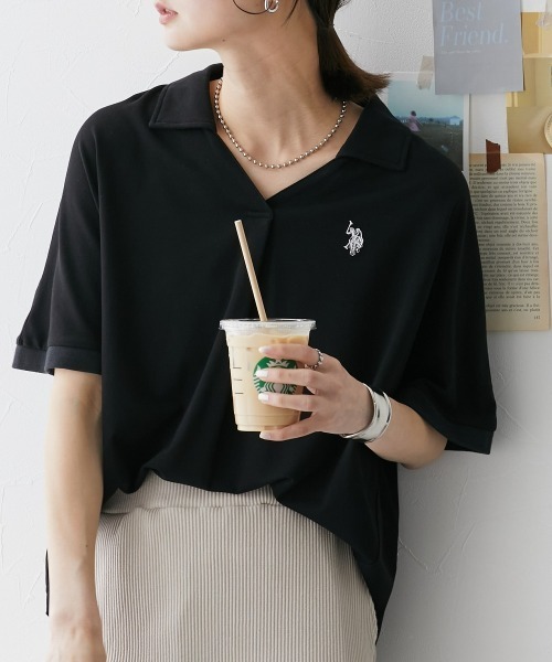 U.S. POLO ASSN.(ユーエスポロアッスン)の「【U.S. POLO ASSN.】スキッパーポロシャツ(ポロシャツ・レディース・モスグリーン/ブラック/杢グレー/オフホワイト・LL/L/M/S)」の1枚目の写真