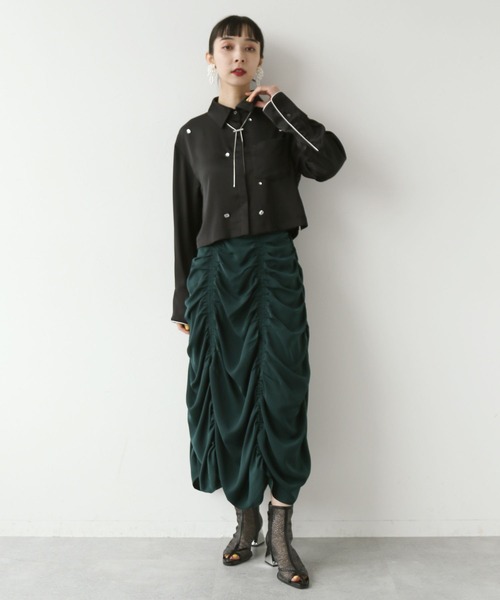 HARE(ハレ)の「ドロストギャザースカート(スカート・レディース・ブルー/ブラック/グリーン・FREE)」の7枚目の写真