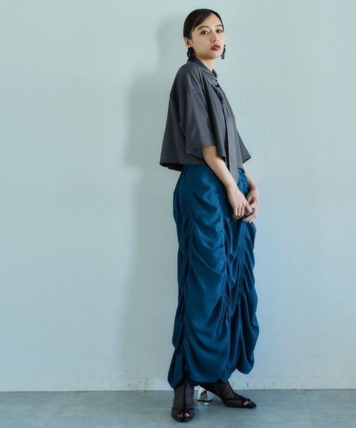 HARE(ハレ)の「ドロストギャザースカート(スカート・レディース・ブルー/ブラック/グリーン・FREE)」の12枚目の写真