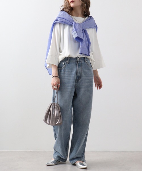 atONE（アットワン）の「atONE ボートネック7分袖ドルマンTシャツ（Tシャツ/カットソー・レディース・オフホワイト/ブラック/グレイッシュベージュ/チャコールグレー・LL～3L/4L～5L/M-L）」の11枚目の写真