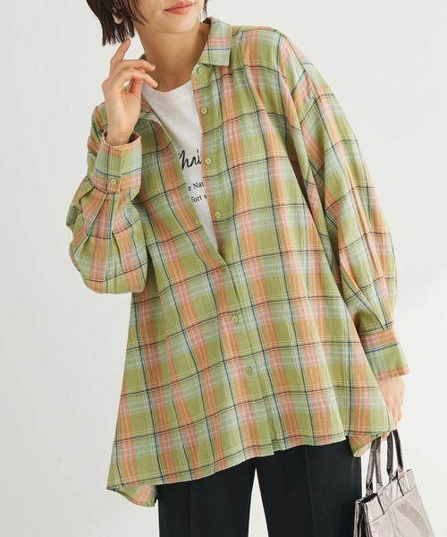Green Parks(グリーンパークス)の「チェック柄シャツチュニック(チュニック・レディース・グリーン/ブルー/ホワイト系その他2・FREE)」の3枚目の写真
