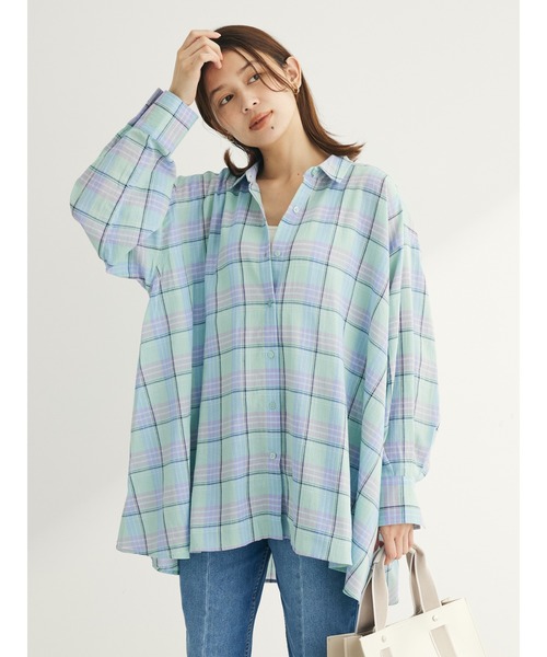 Green Parks(グリーンパークス)の「チェック柄シャツチュニック(チュニック・レディース・グリーン/ブルー/ホワイト系その他2・FREE)」の8枚目の写真