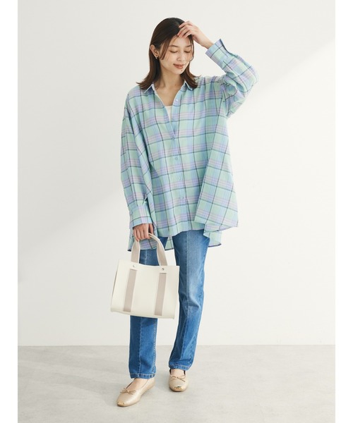 Green Parks(グリーンパークス)の「チェック柄シャツチュニック(チュニック・レディース・グリーン/ブルー/ホワイト系その他2・FREE)」の5枚目の写真