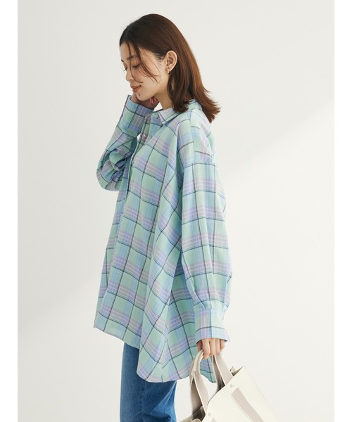 Green Parks(グリーンパークス)の「チェック柄シャツチュニック(チュニック・レディース・グリーン/ブルー/ホワイト系その他2・FREE)」の9枚目の写真