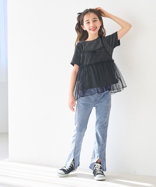 coca(coca)(コカ)の「キッズ ストレッチ裾スリットフレアデニムパンツ(デニムパンツ・キッズ・ブルー/ライトブルー・120/140/110/130/150)」の3枚目の写真