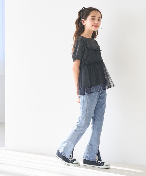 coca(coca)(コカ)の「キッズ ストレッチ裾スリットフレアデニムパンツ(デニムパンツ・キッズ・ブルー/ライトブルー・120/140/110/130/150)」の5枚目の写真