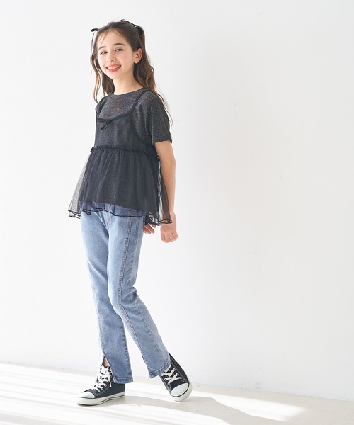 coca(coca)(コカ)の「キッズ ストレッチ裾スリットフレアデニムパンツ(デニムパンツ・キッズ・ブルー/ライトブルー・120/140/110/130/150)」の7枚目の写真