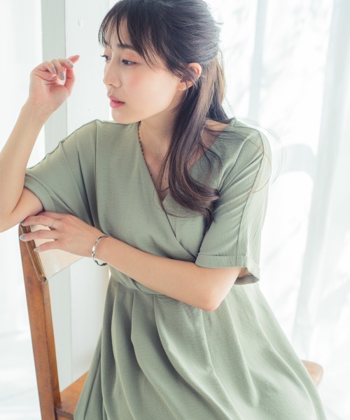 Petitjo（プッチージョ）の「小さいサイズ　カシュクールワンピース　低身長さん・小柄女性（ワンピース・レディース・グリーン/ブラック/モカ・PSS/PM/PS/PL）」の3枚目の写真