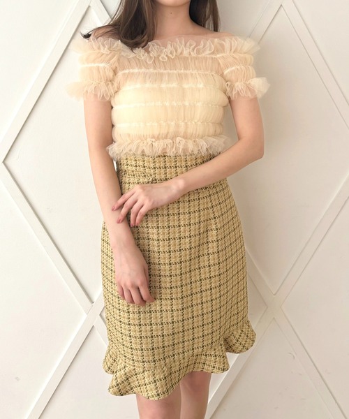 ME COUTURE(ミークチュール)の「チェックミニフリルスカート(スカート・レディース・ピンク/ベージュ/ブラック・0/1)」の3枚目の写真