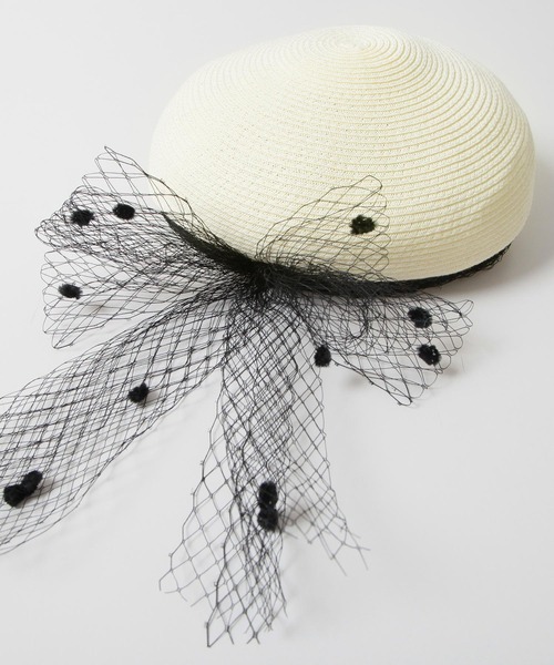 Julia Boutique（ジュリアブティック）の「ドットチュールリボン付きサマーキャスケット/24108（キャスケット・レディース・ブラック/オフホワイト・ONE）」の6枚目の写真