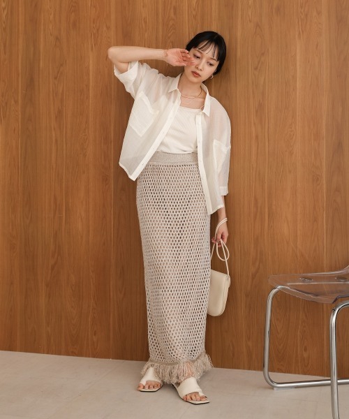 Bab（バブ）の「シアーショートシャツブラウス（シャツ/ブラウス・レディース・ベージュ/ブルー/アイボリー/ピンク・M）」の6枚目の写真