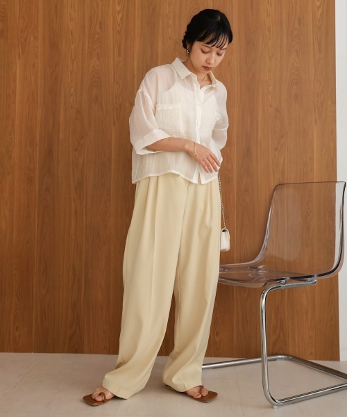 Bab（バブ）の「シアーショートシャツブラウス（シャツ/ブラウス・レディース・ベージュ/ブルー/アイボリー/ピンク・M）」の15枚目の写真