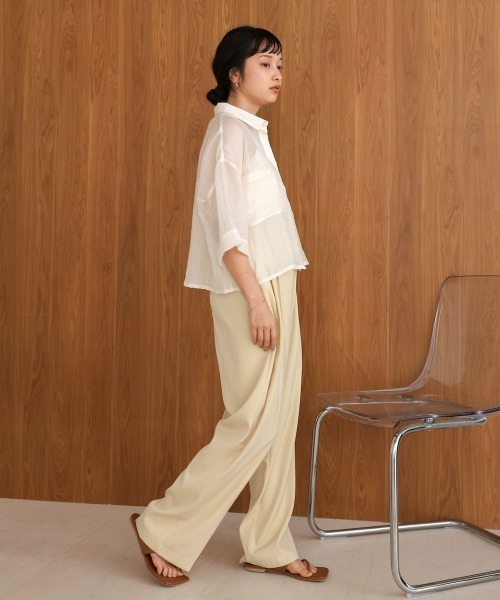 Bab（バブ）の「シアーショートシャツブラウス（シャツ/ブラウス・レディース・ベージュ/ブルー/アイボリー/ピンク・M）」の17枚目の写真