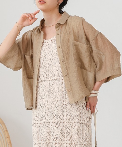 Bab（バブ）の「シアーショートシャツブラウス（シャツ/ブラウス・レディース・ベージュ/ブルー/アイボリー/ピンク・M）」の22枚目の写真