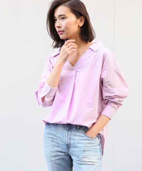 A part by（アパートバイ）の「CドルマンVPOシャツ 744281 （シャツ/ブラウス・レディース・ブラック/ベージュ/ホワイト/ピンク/イエロー/ライトパープル・FREE）」の6枚目の写真