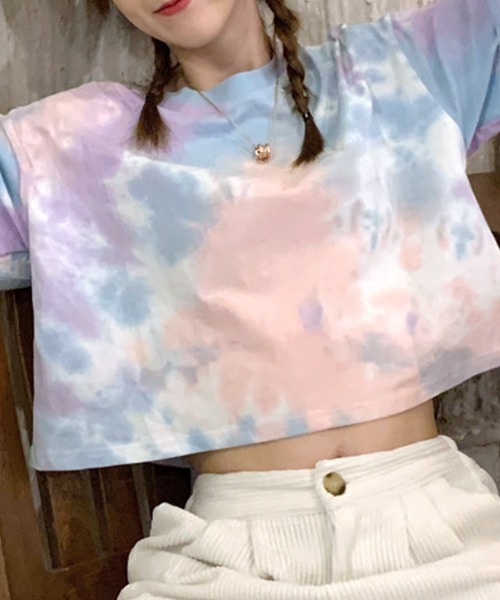 Riff(リフ)の「タイダイ柄 ショート丈トップス(Tシャツ/カットソー・レディース・ブルー/パープル/オレンジ・M)」の19枚目の写真