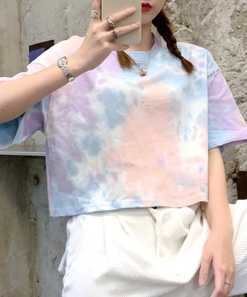 Riff(リフ)の「タイダイ柄 ショート丈トップス(Tシャツ/カットソー・レディース・ブルー/パープル/オレンジ・M)」の21枚目の写真