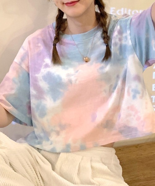 Riff(リフ)の「タイダイ柄 ショート丈トップス(Tシャツ/カットソー・レディース・ブルー/パープル/オレンジ・M)」の22枚目の写真