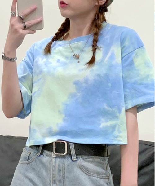 Riff(リフ)の「タイダイ柄 ショート丈トップス(Tシャツ/カットソー・レディース・ブルー/パープル/オレンジ・M)」の11枚目の写真