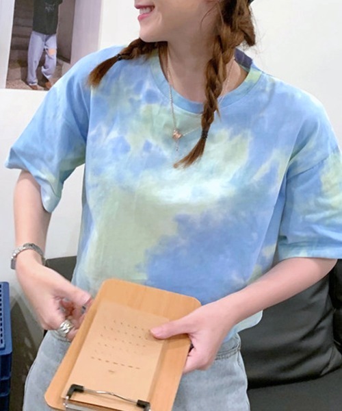 Riff(リフ)の「タイダイ柄 ショート丈トップス(Tシャツ/カットソー・レディース・ブルー/パープル/オレンジ・M)」の13枚目の写真