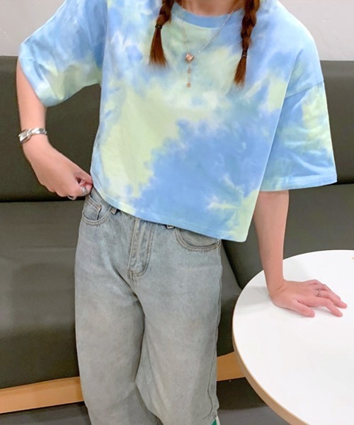 Riff(リフ)の「タイダイ柄 ショート丈トップス(Tシャツ/カットソー・レディース・ブルー/パープル/オレンジ・M)」の17枚目の写真