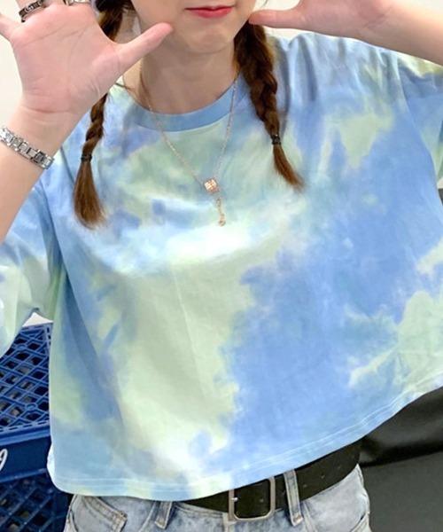 Riff(リフ)の「タイダイ柄 ショート丈トップス(Tシャツ/カットソー・レディース・ブルー/パープル/オレンジ・M)」の12枚目の写真