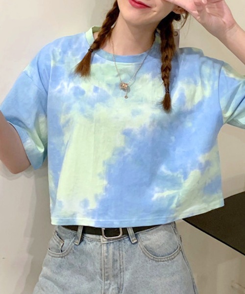 Riff(リフ)の「タイダイ柄 ショート丈トップス(Tシャツ/カットソー・レディース・ブルー/パープル/オレンジ・M)」の16枚目の写真