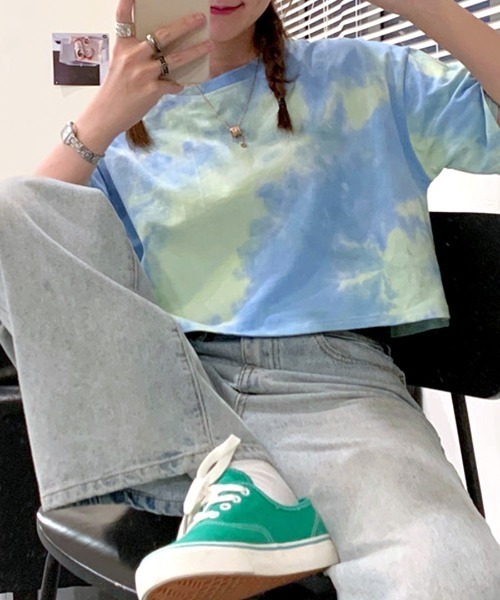 Riff(リフ)の「タイダイ柄 ショート丈トップス(Tシャツ/カットソー・レディース・ブルー/パープル/オレンジ・M)」の14枚目の写真