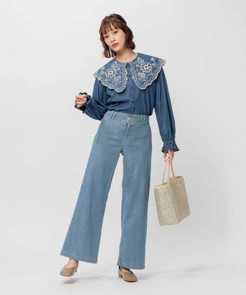 SOMETHING(サムシング)の「【SOMETHING】SAILOR WIDE(デニムパンツ・レディース・ライトインディゴブルー・XS/M/S)」の2枚目の写真
