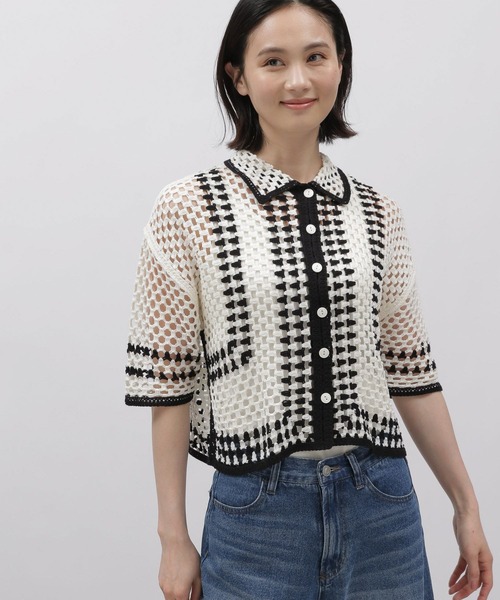 LAKOLE(ラコレ)の「かぎ針風シャツカーディガン / 118343(カーディガン/ボレロ・レディース・ミント/アイボリー系2/ライトイエロー・SMALL/MEDIUM)」の13枚目の写真