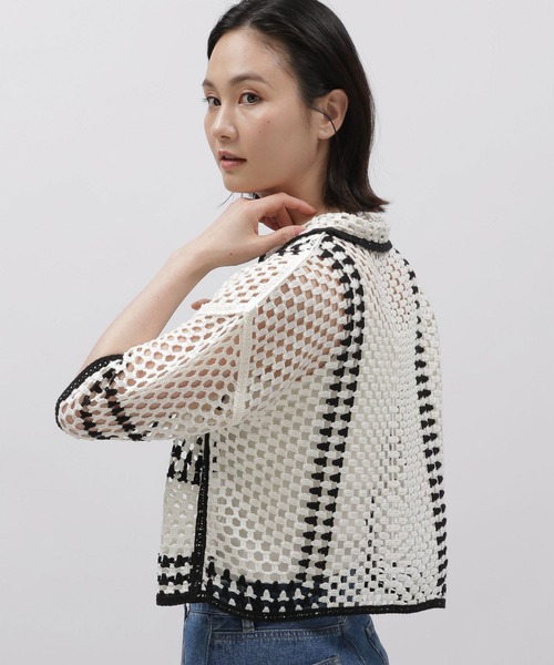 LAKOLE(ラコレ)の「かぎ針風シャツカーディガン / 118343(カーディガン/ボレロ・レディース・ミント/アイボリー系2/ライトイエロー・SMALL/MEDIUM)」の14枚目の写真