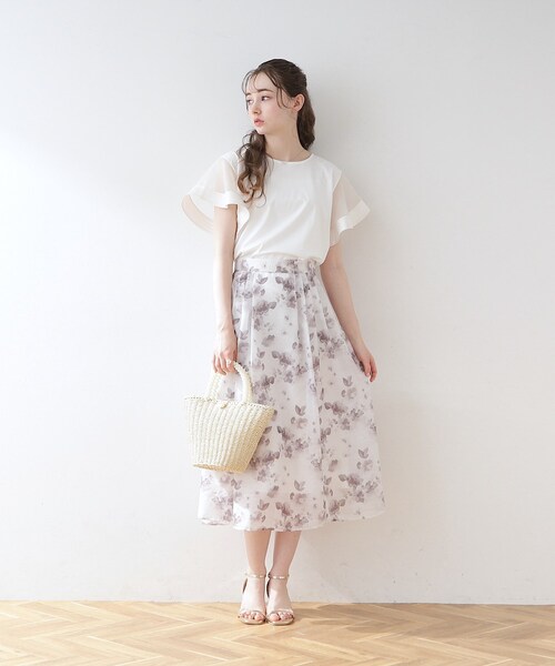 couture brooch（クチュールブローチ）の「◆【接触冷感/UVケア/マシンウォッシャブル】袖シアーフレアデザイントップス（Tシャツ/カットソー・レディース・ピンク系その他/ブラック/ライトグレー/オフホワイト・42/40/38/36）」の5枚目の写真