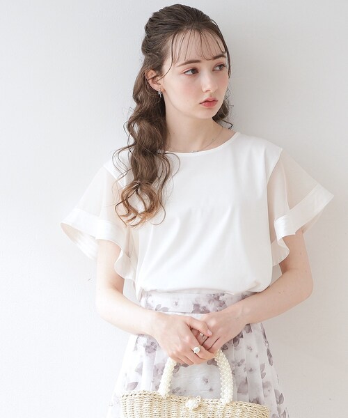 couture brooch（クチュールブローチ）の「◆【接触冷感/UVケア/マシンウォッシャブル】袖シアーフレアデザイントップス（Tシャツ/カットソー・レディース・ピンク系その他/ブラック/ライトグレー/オフホワイト・42/40/38/36）」の8枚目の写真