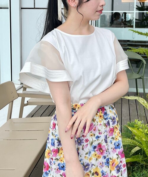 couture brooch（クチュールブローチ）の「◆【接触冷感/UVケア/マシンウォッシャブル】袖シアーフレアデザイントップス（Tシャツ/カットソー・レディース・ピンク系その他/ブラック/ライトグレー/オフホワイト・42/40/38/36）」の14枚目の写真