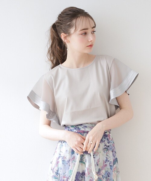 couture brooch（クチュールブローチ）の「◆【接触冷感/UVケア/マシンウォッシャブル】袖シアーフレアデザイントップス（Tシャツ/カットソー・レディース・ピンク系その他/ブラック/ライトグレー/オフホワイト・42/40/38/36）」の18枚目の写真