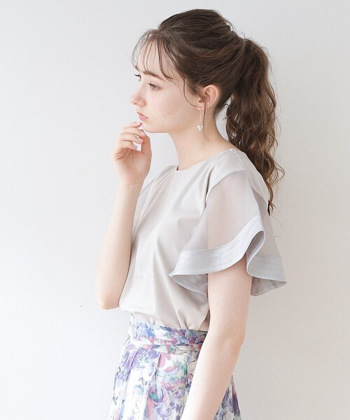 couture brooch（クチュールブローチ）の「◆【接触冷感/UVケア/マシンウォッシャブル】袖シアーフレアデザイントップス（Tシャツ/カットソー・レディース・ピンク系その他/ブラック/ライトグレー/オフホワイト・42/40/38/36）」の19枚目の写真