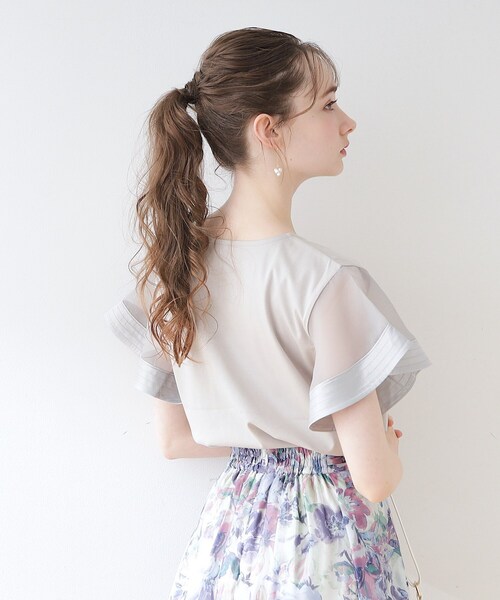 couture brooch（クチュールブローチ）の「◆【接触冷感/UVケア/マシンウォッシャブル】袖シアーフレアデザイントップス（Tシャツ/カットソー・レディース・ピンク系その他/ブラック/ライトグレー/オフホワイト・42/40/38/36）」の20枚目の写真