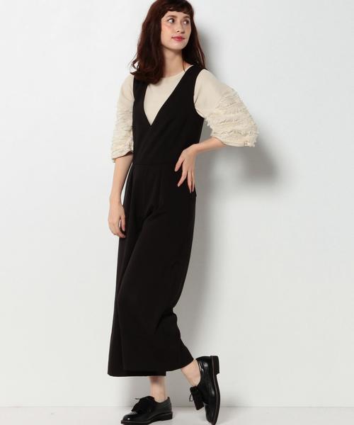 Another Edition（アナザーエディション）の「Vネックオールインワン/ AEBC Ⅴ/N AIO◆（つなぎ/オールインワン・レディース・ブラック/ベージュ・MEDIUM/SMALL）」の4枚目の写真