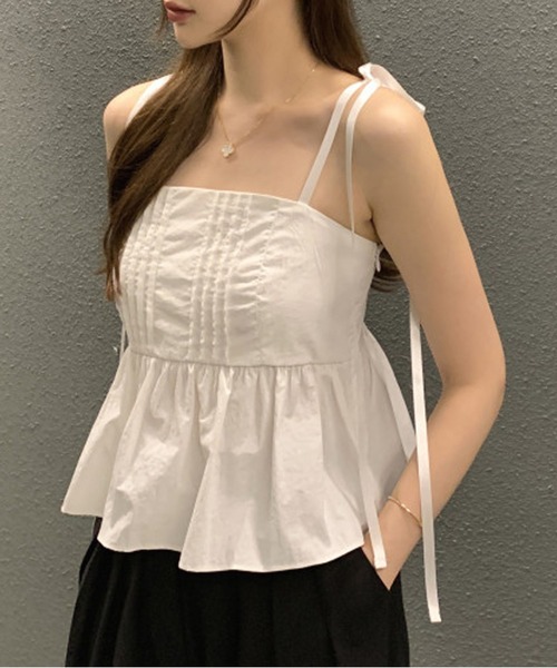 Chick(チック)の「ショルダーリボンペプラムキャミソールブラウス(シャツ/ブラウス・レディース・ブラック/ホワイト・FREE)」の21枚目の写真