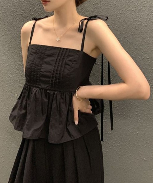 Chick(チック)の「ショルダーリボンペプラムキャミソールブラウス(シャツ/ブラウス・レディース・ブラック/ホワイト・FREE)」の22枚目の写真