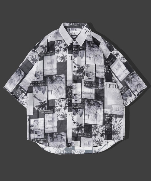 セール】【unisex】オーガンジー 総柄シャツ / オーバーサイズ シャツ