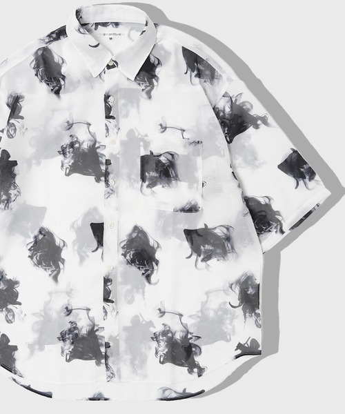 セール】【unisex】オーガンジー 総柄シャツ / オーバーサイズ シャツ