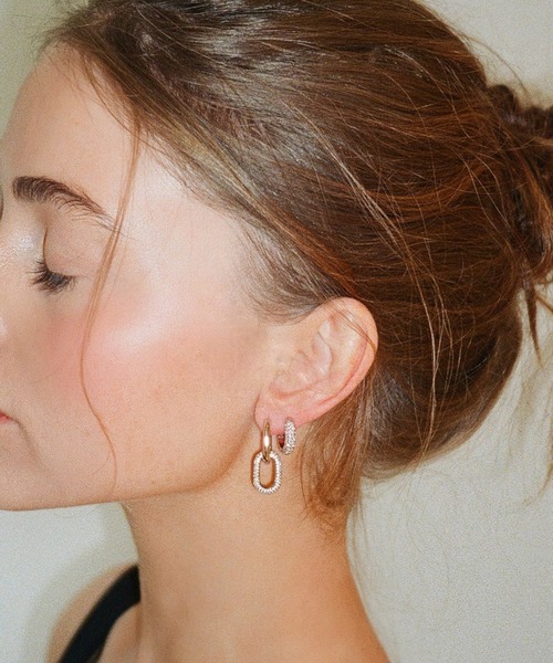 CRYSTAL LINK EARRING レディースピアス ローズゴールド／シルバー