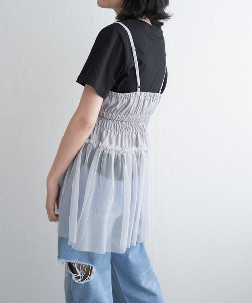 VENCEEXCHANGE（ヴァンスエクスチェンジ）の「チュール切替キャミソール（キャミソール・レディース・オフホワイト/ライトグレー/ブラック・FREE）」の5枚目の写真