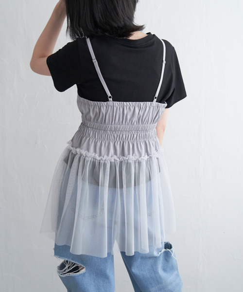 VENCEEXCHANGE（ヴァンスエクスチェンジ）の「チュール切替キャミソール（キャミソール・レディース・オフホワイト/ライトグレー/ブラック・FREE）」の6枚目の写真