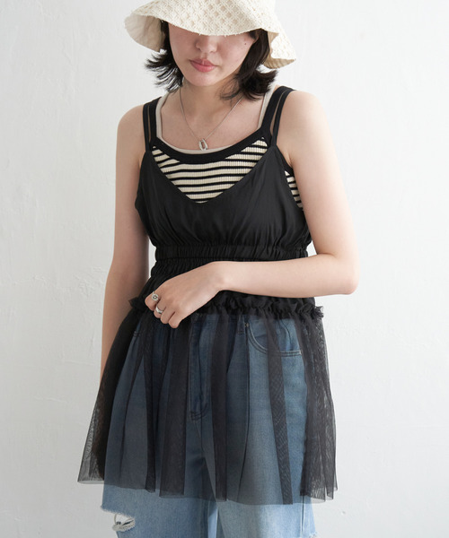 VENCEEXCHANGE（ヴァンスエクスチェンジ）の「チュール切替キャミソール（キャミソール・レディース・オフホワイト/ライトグレー/ブラック・FREE）」の7枚目の写真