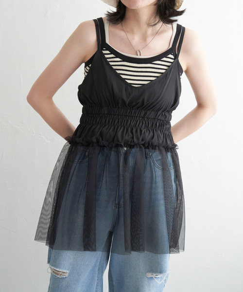 VENCEEXCHANGE（ヴァンスエクスチェンジ）の「チュール切替キャミソール（キャミソール・レディース・オフホワイト/ライトグレー/ブラック・FREE）」の8枚目の写真