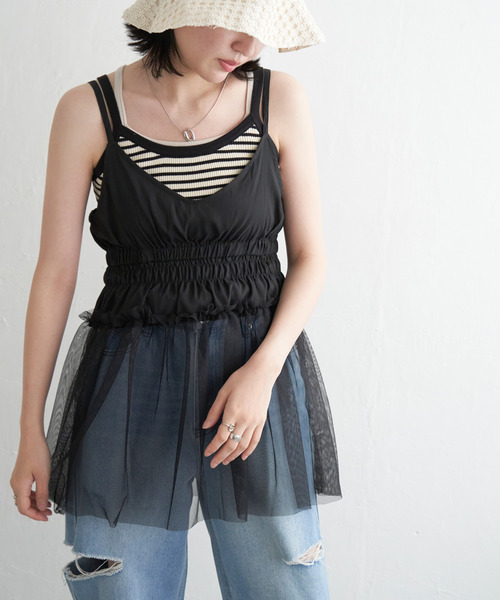 VENCEEXCHANGE（ヴァンスエクスチェンジ）の「チュール切替キャミソール（キャミソール・レディース・オフホワイト/ライトグレー/ブラック・FREE）」の9枚目の写真