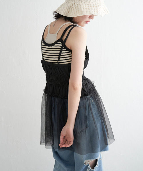 VENCEEXCHANGE（ヴァンスエクスチェンジ）の「チュール切替キャミソール（キャミソール・レディース・オフホワイト/ライトグレー/ブラック・FREE）」の11枚目の写真