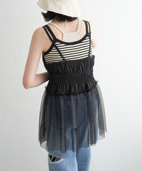 VENCEEXCHANGE（ヴァンスエクスチェンジ）の「チュール切替キャミソール（キャミソール・レディース・オフホワイト/ライトグレー/ブラック・FREE）」の12枚目の写真